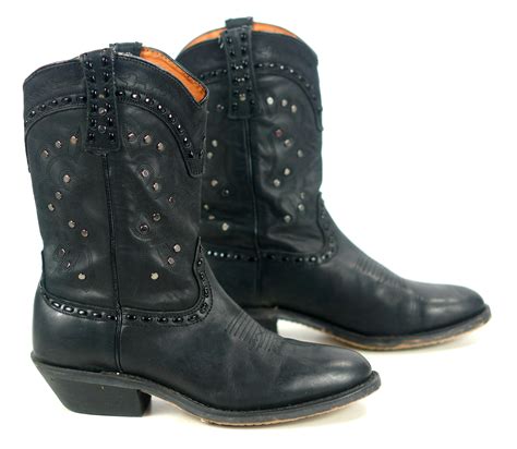 winchester black leather short western cowgirl boots silver studs womens   oldrebelboots