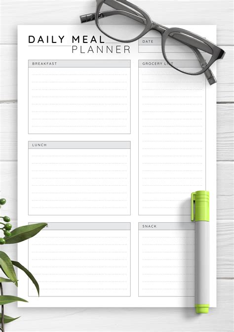 printable daily meal planner