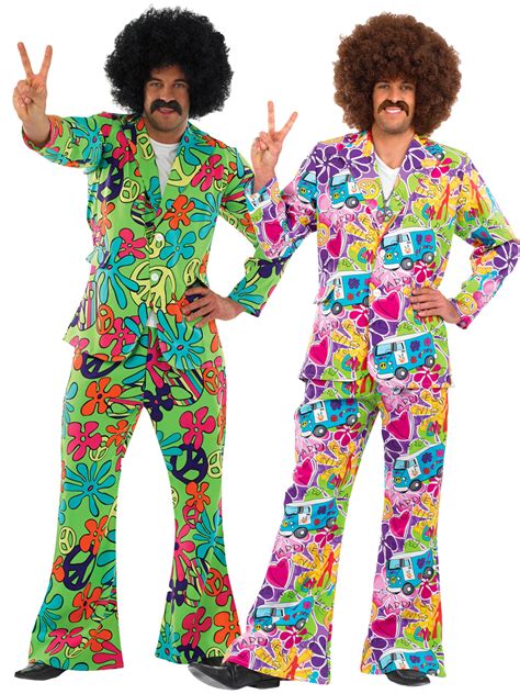 Mens Adult 60s 70s Hippie Hippy Psychedelic Suit Fancy Dress Costume