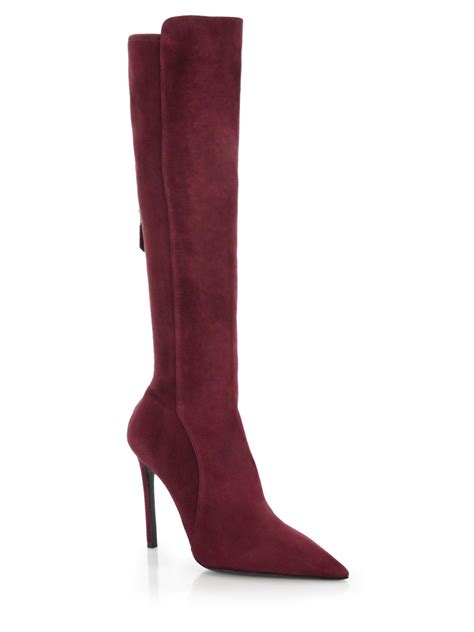 prada stretch suede knee high boots in bordeaux purple lyst