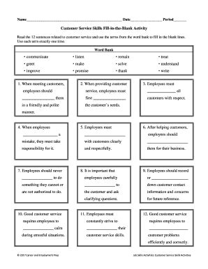 customer service skills fill   blank activity answer key fill