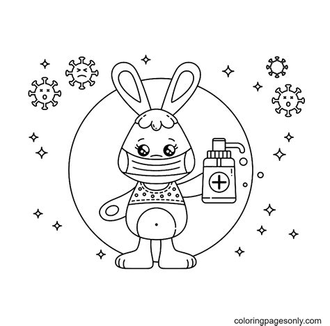 kawaii bunny  sanitizer  mask coloring pages corona virus