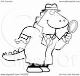 Cartoon Detective Dinosaur Using Coloring Magnifying Glass Clipart Outlined Vector Cory Thoman Regarding Notes sketch template