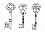 Skeleton Keys Victorian Key Sketch Tattoo Clipart Vector Medieval Adorned Drawing Drawings Fleur Forged Illustration Lis Ornaments Bows Choose Board sketch template