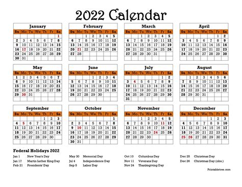 printable calendar   page  holidays single page