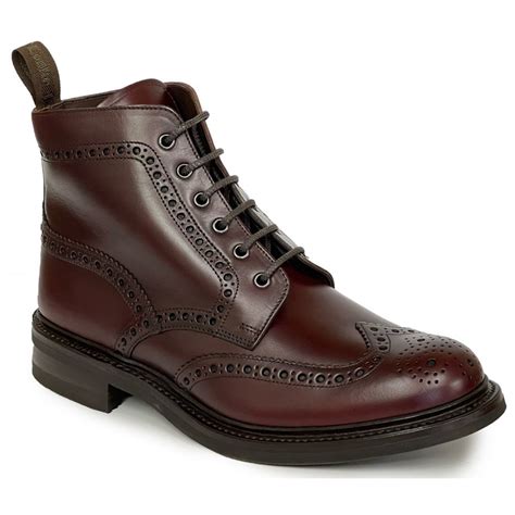 loake mens bedale burgundy chromexcel leather lace  brogue derby boots