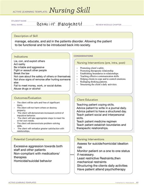 ati nursing skill behavior management active learning templates