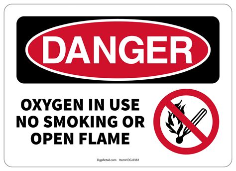 osha danger safety sign oxygen    smoking  open flame