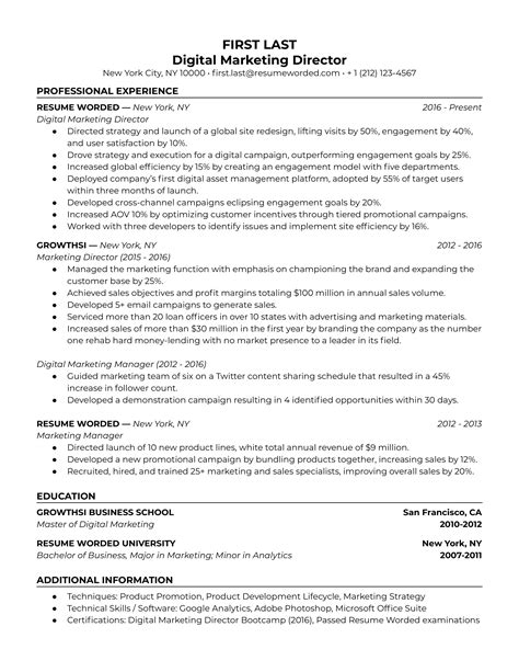 digital marketing manager resume    resume worded