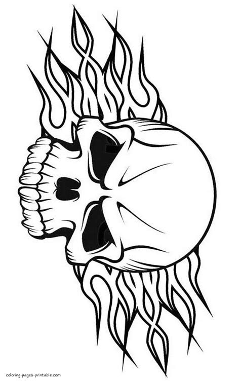 flamed skull coloring page coloring pages printablecom