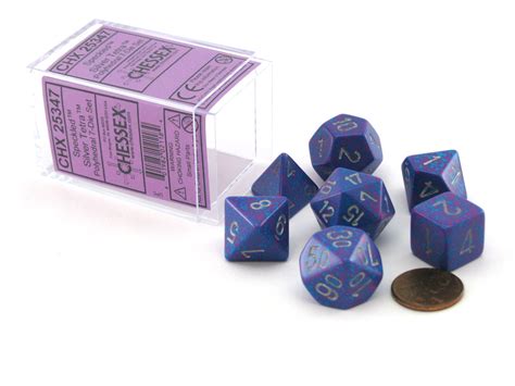 chessex polyhedral  die dice set speckled silver tetra