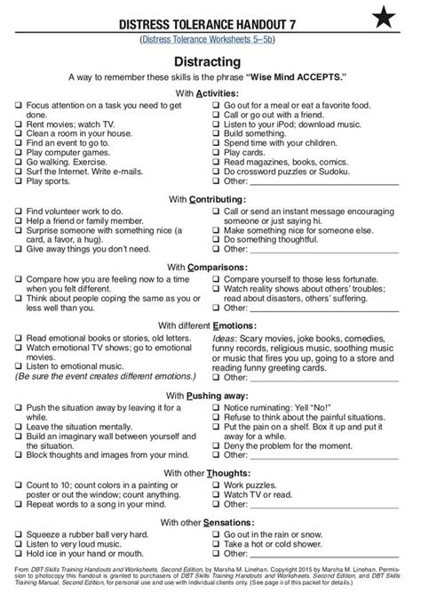 distracting accept skill dbt dialectical behavior therapy worksheets