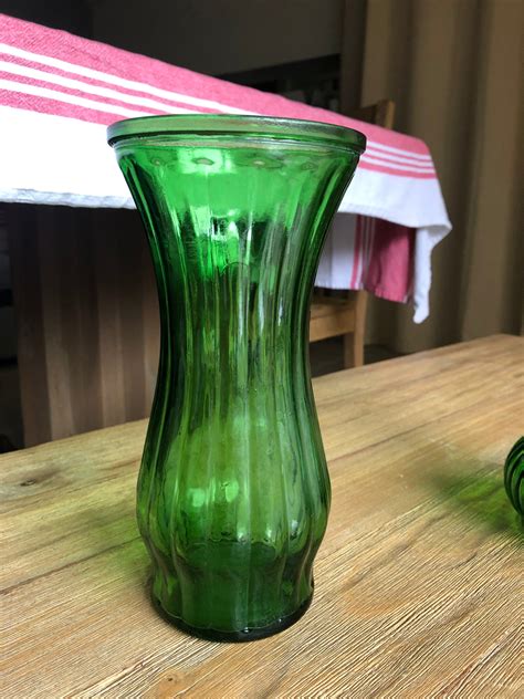 Vintage Hoosier Glass Green Vases Etsy