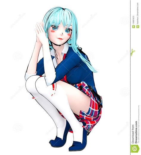 3d Japanese Anime Schoolgirl Stock Illustration