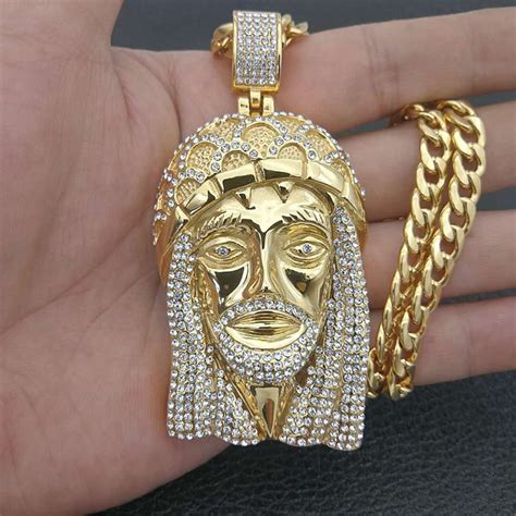 Hip Hop Men Gold Color Iced Out Bling Rhinestone Stainless Steel Big