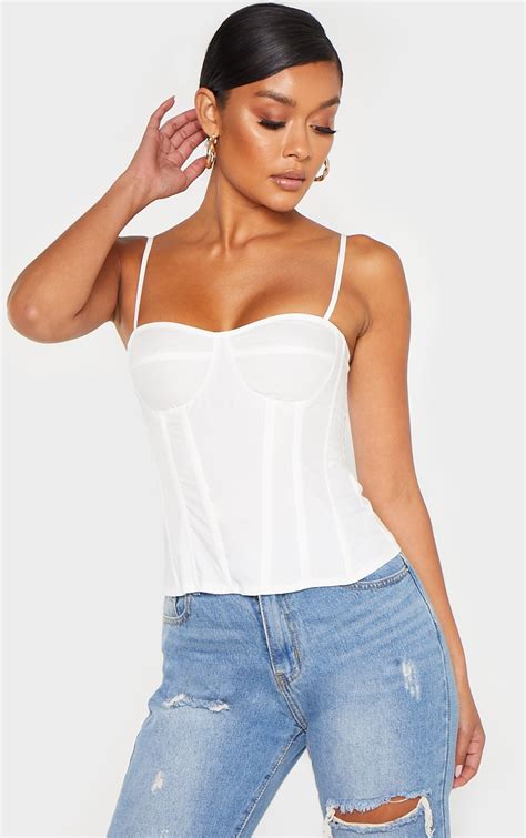 white structured corset top tops prettylittlething usa