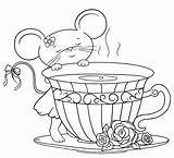 Coloring Pages Teacup Tea Mouse Printable Stamps Cup Color Embroidery Patterns Cute Digital Drawing Colouring Google Adult Coffee June Rat sketch template