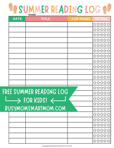 printable summer reading log  kids  busy mom smart mom