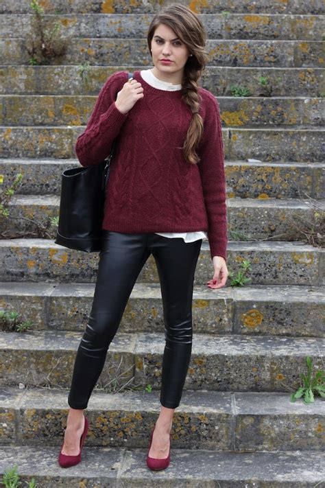 I Love Cupcakes Burgundy Sweater Leather Leggings Leather Outfit