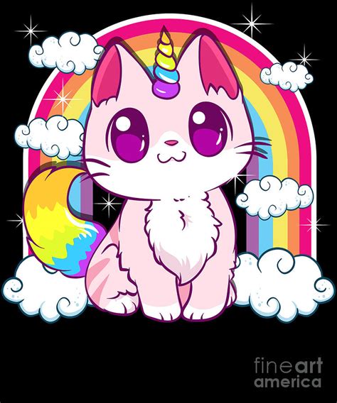 cute unicorn cat adorable smiling rainbow kitty digital art