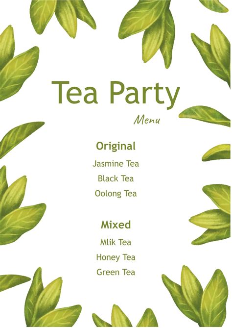 tea party menu template  google docs