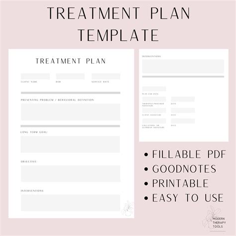 therapist sample treatment plan fillable  template goodnotes adobe