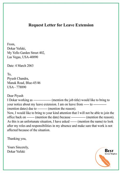 sample request letter template  leave vacation holiday
