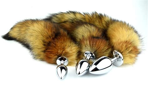 natural red fox tail with stainless steel silver plug