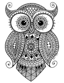 zentangle owl coloring sheet  rlm doodles teachers pay teachers