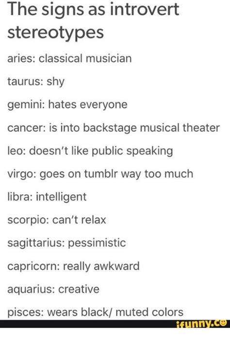 the signs as introvert stereotypes aries classical