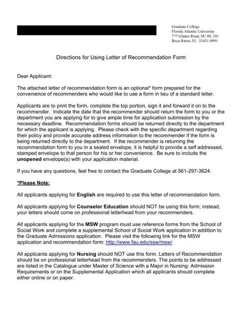 letter  recommendation form  psychology department  fau