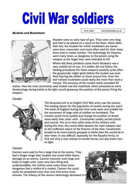 english civil war soldiers facts information worksheet