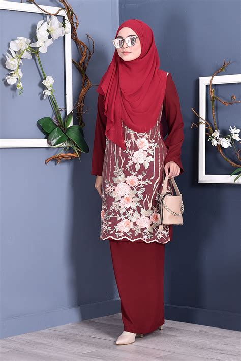 40 trend terbaru baju kurung moden lace maroon jm