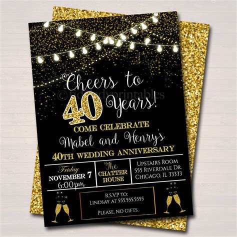party invitation birthday printable cheers  forty years