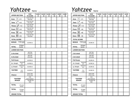 yahtzee printable rules