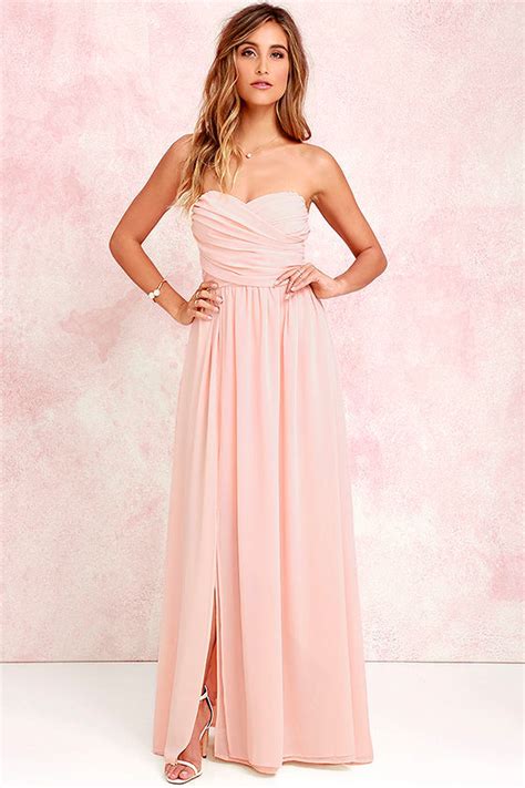 lovely peach gown strapless dress maxi dress 82 00 lulus