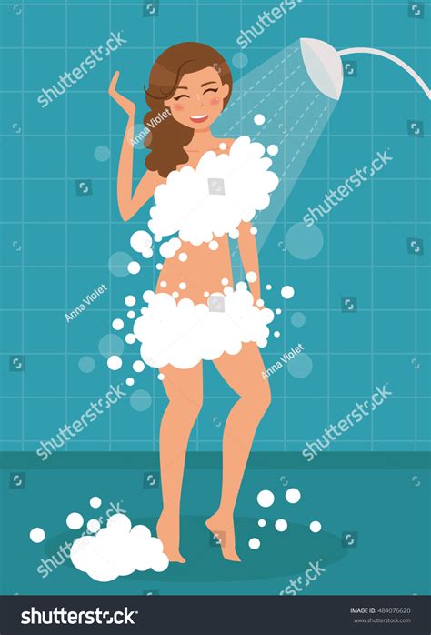 Woman Taking Shower Vector Illustration Cartoon 库存矢量图（免版税）484076620