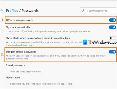 disable  enable suggested passwords  microsoft edge browser