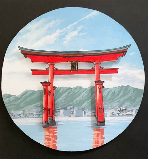 torii gate  itsukushima original painting illustration  jonathan illustration