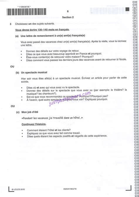 cie  french igcse paper writing mayjune  question paper justpastpaperscom