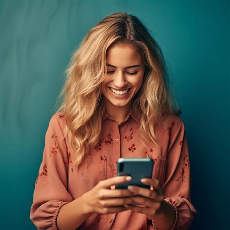 Premium Ai Image A Woman Smiles While Holding A Phone With A Smile On