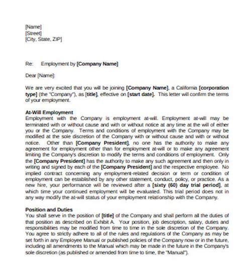 sample employment offer letter templates  ms word