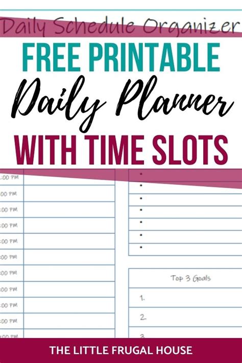 printable daily planner  time slots   frugal house