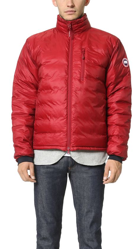 canada goose lodge hooded down jacket in red modesens