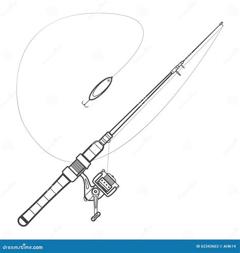 outline spinning fishing rod illustration stock vector illustration