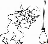 Coloring Pages Halloween Witch Witches Broom Broomstick Kids Drawing Her Color Template Draw Drawings Cat sketch template