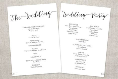 wedding program printable instant  editable  etsy