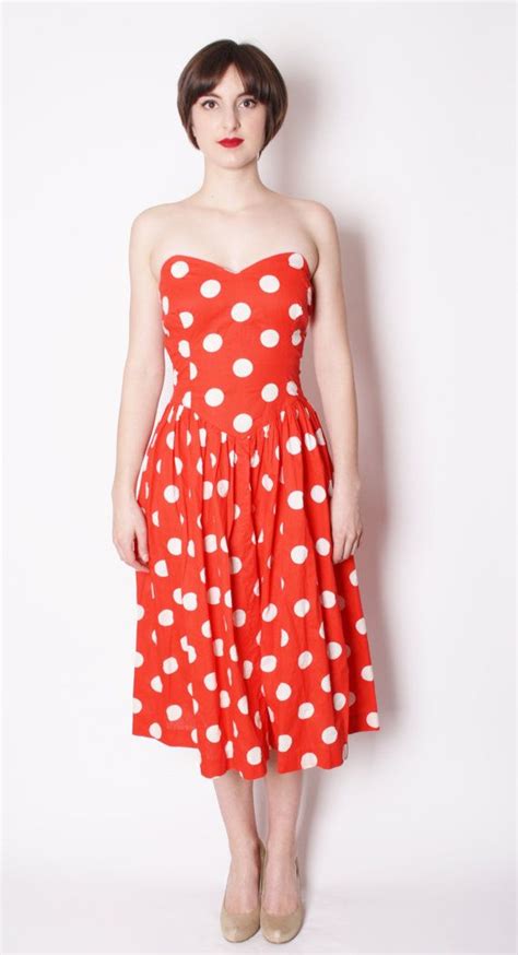vintage 1950s red polka strapless sweetheart neckline by aiseirigh