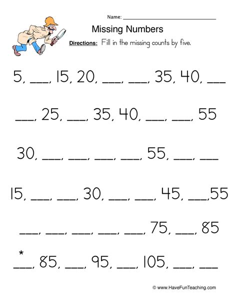 count fives fill   blank worksheet  fun teaching