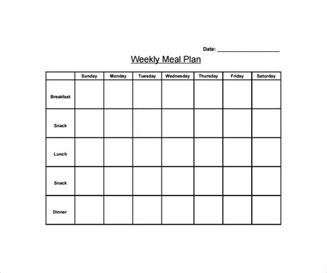 weekly meal plan templates sample templates